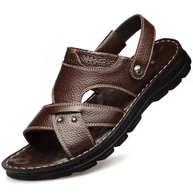 Genuine Leather Mens Beach Sandals with Thick Non-Slip Sole