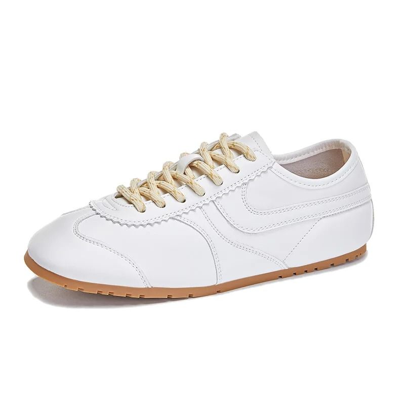 Womens Retro German Training Sneakers Genuine Leather Flat Lace-Up Shoes
