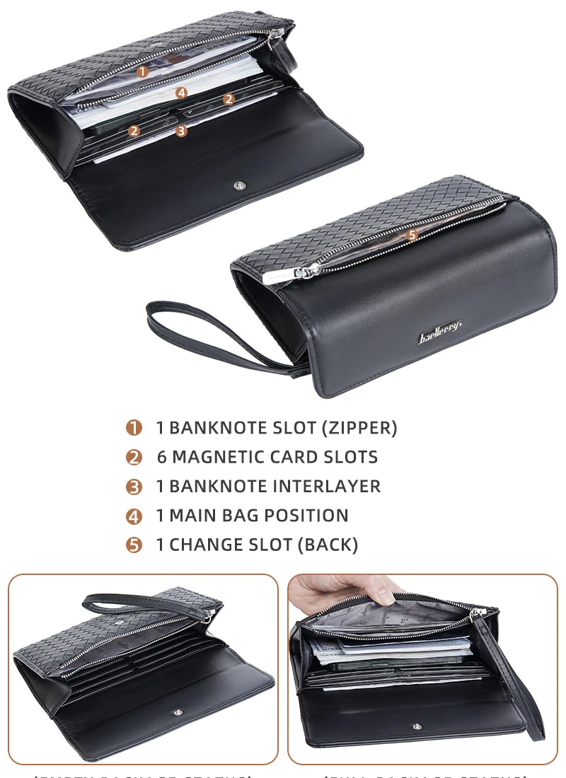 Premium Men's Leather Wallet European American Woven Pattern Multi Card Zipper Clutch