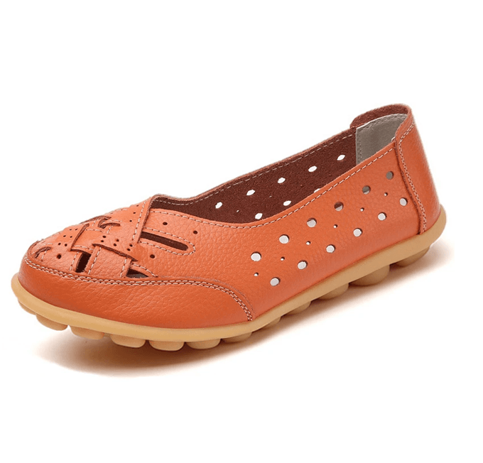 SoftStep Genuine Leather Hollow SlipOn Ballet Flats