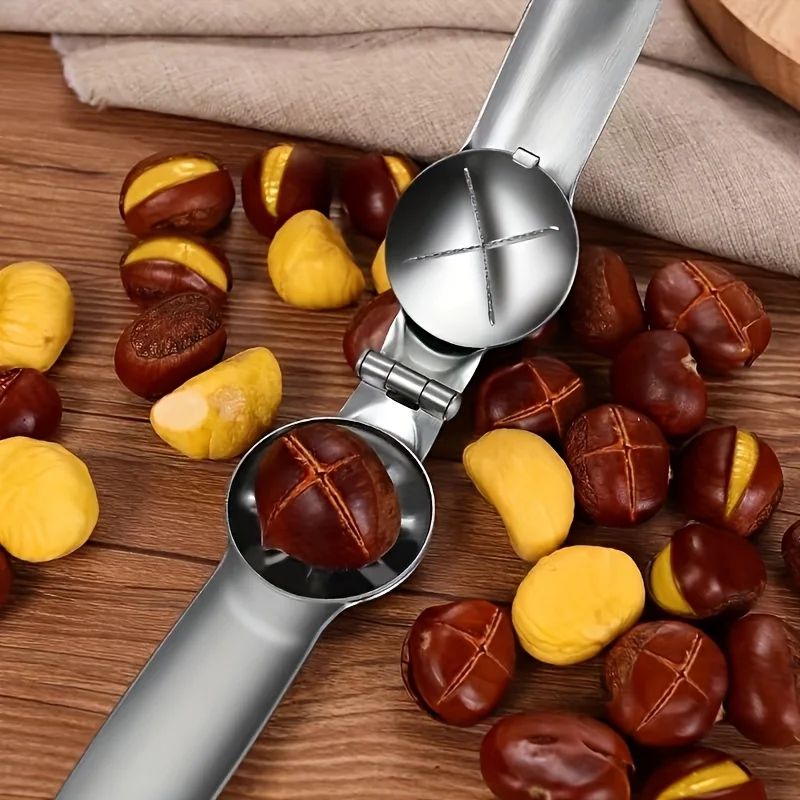 2-in-1 Chestnut & Walnut Opener Tool – Stainless Steel Nut Cracker Clip with Shell Cutter