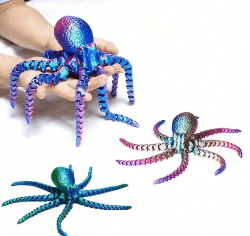 Articulated 3D Printed Octopus Figurine – Flexible Desk Toy & Ocean Decor