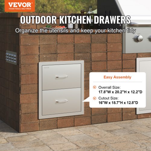 Flush Mount Double BBQ Island Drawers, Outdoor Kitchen Drawers, Stainless Steel Storage for Grill Station & Outdoor