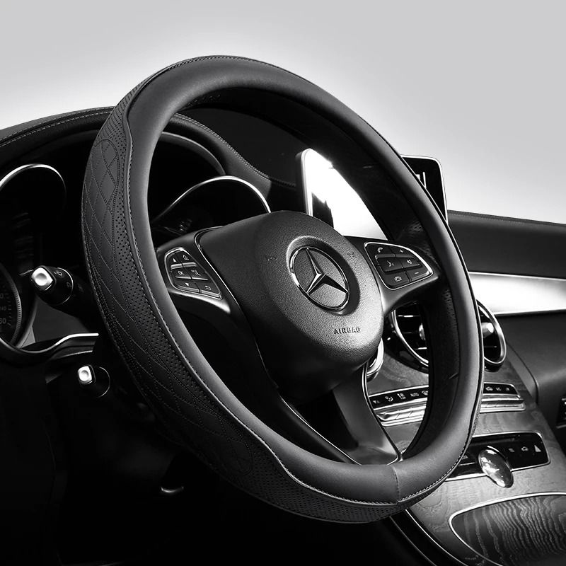 Premium Napa Leather Steering Wheel Cover Breathable Universal 15 Inch Steering Wheel Cover