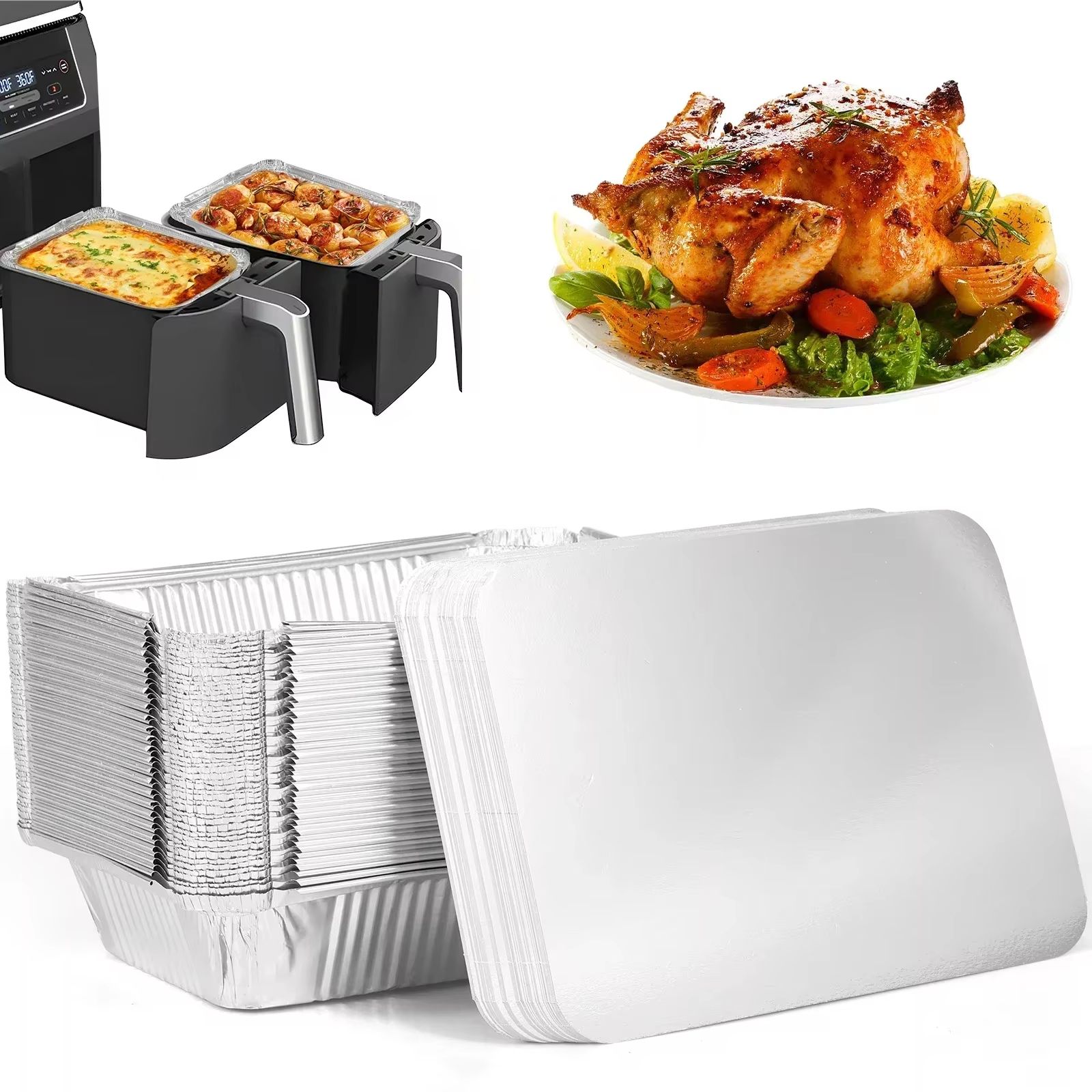 Disposable Aluminum Foil Baking Trays with Lids for Oven and Air Fryer