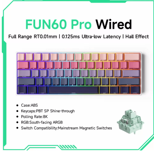 MONSGEEK FUN60 PRO & MAX HE Magnetic Switch 60% Wireless Gaming Keyboard with Rapid Trigger & 8K Polling