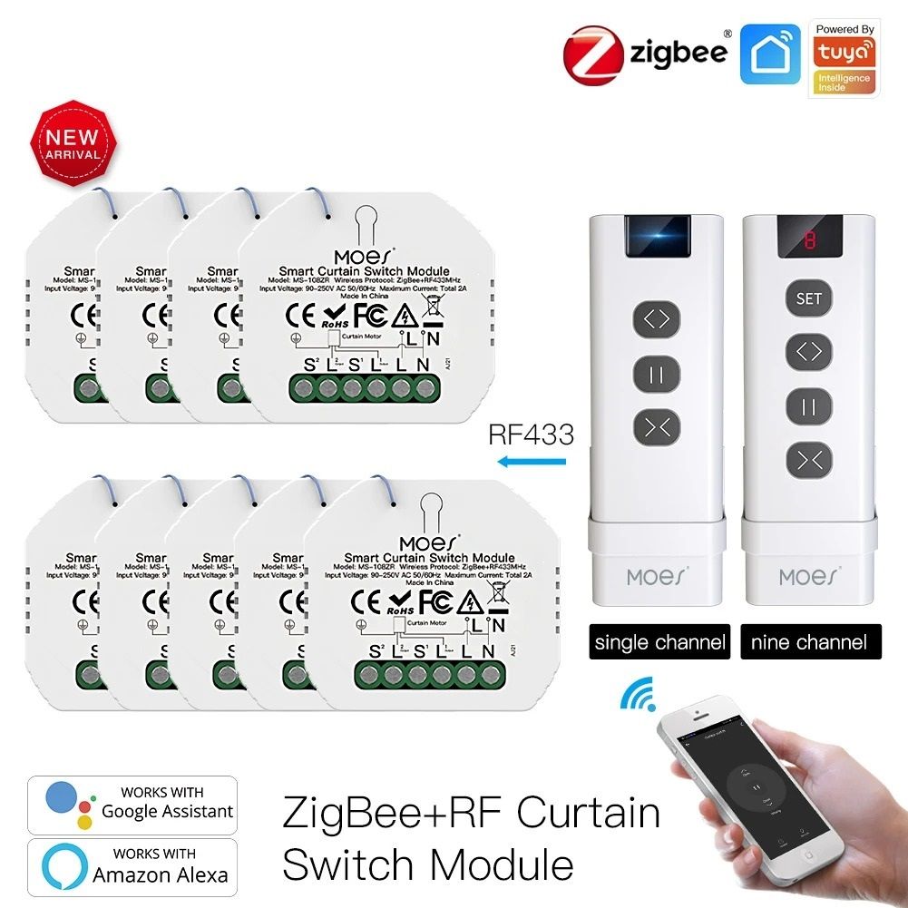 Smart Curtain Switch Module with ZigBee and RF Remote Control