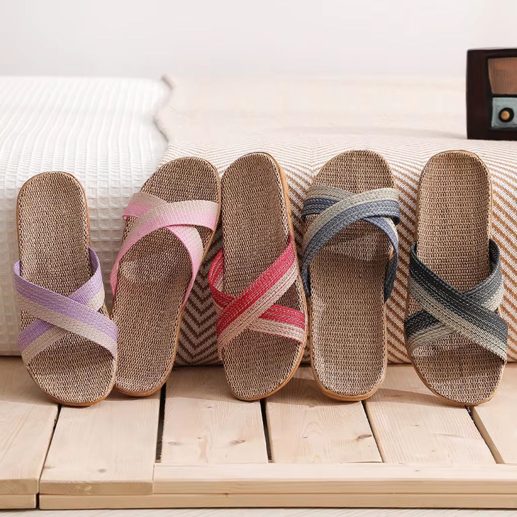 FlaxEase Linen Summer Slippers for Men – Casual Non-Slip Indoor Outdoor Slides
