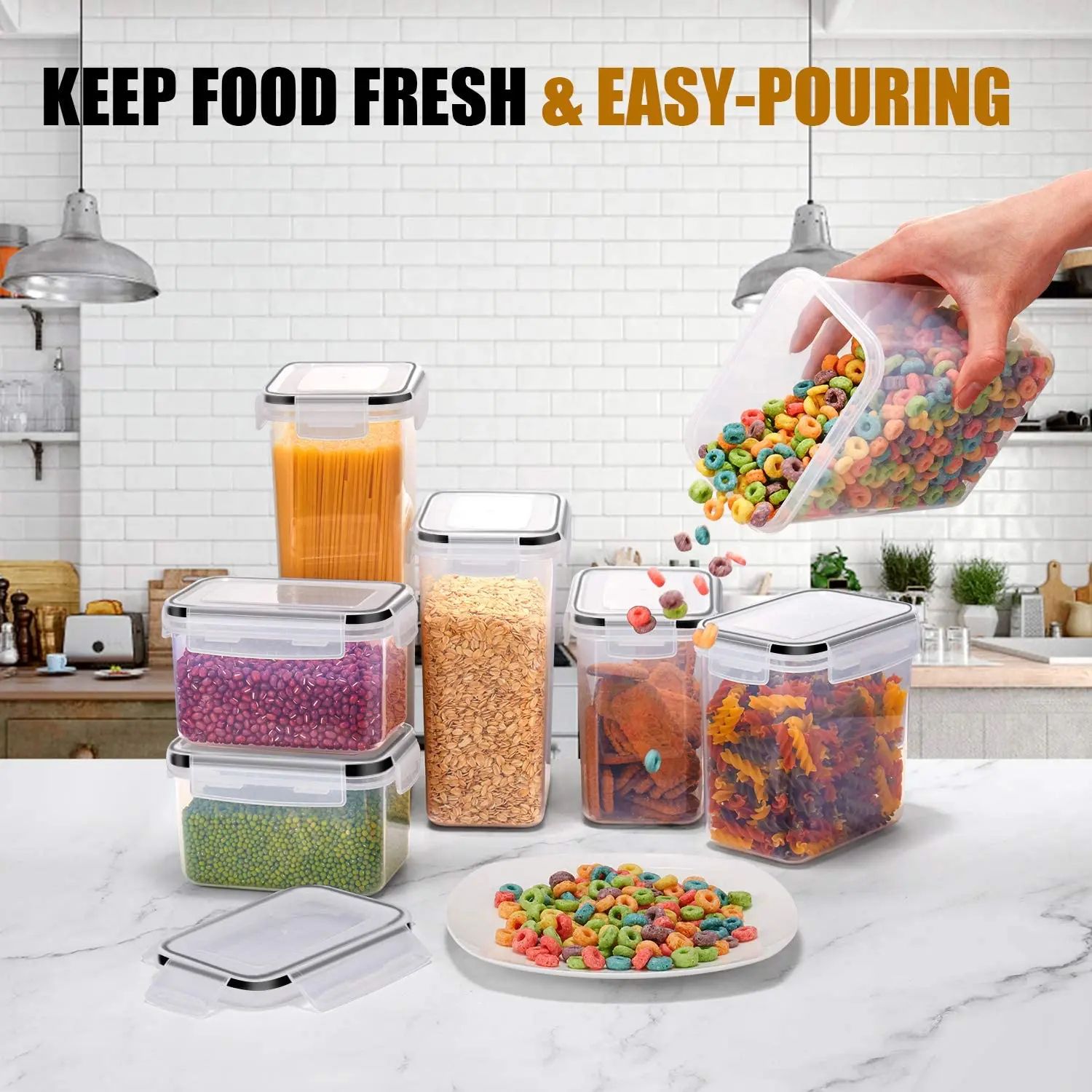 7-Piece Airtight Food Storage Containers Set – BPA-Free Kitchen Organizer Boxes with Labels & Marker for Pantry & Fridge