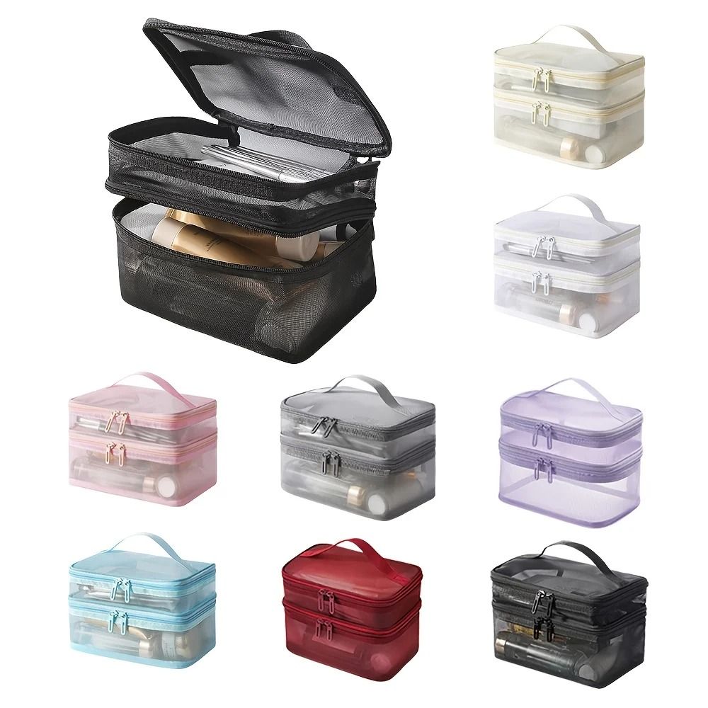 Double Layer Makeup Bag Large Capacity Travel Cosmetic Organizer