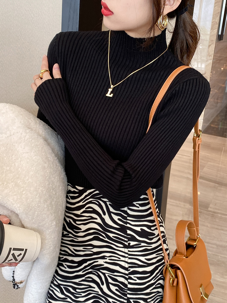 Women's Elegant Solid Basic Knitted Turtleneck Sweater, Long Sleeve Slim Pullover, Casual Korean Fashion Chic Clothes