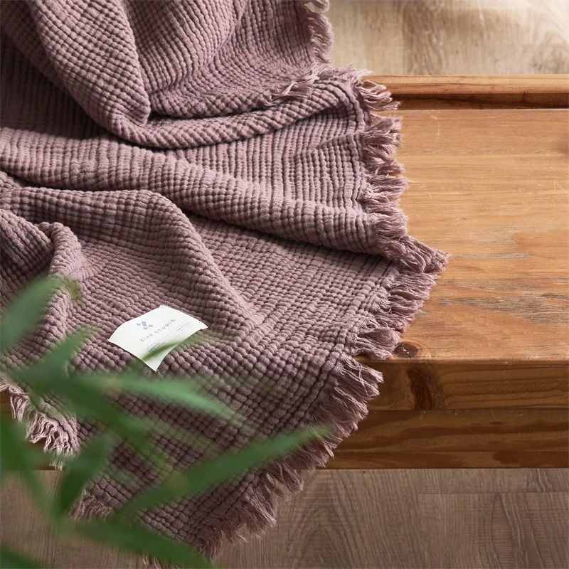 Four Layer Cotton Gauze Blanket with Tassel Edges