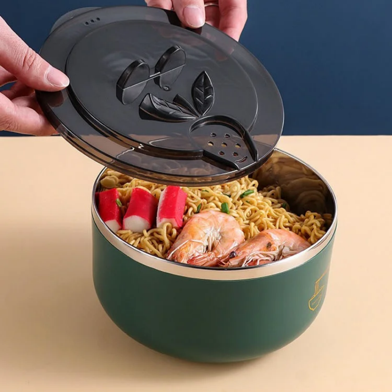 Stainless Steel Noodle Bowl with Lid Heat-Resistant Instant Noodles Cooker
