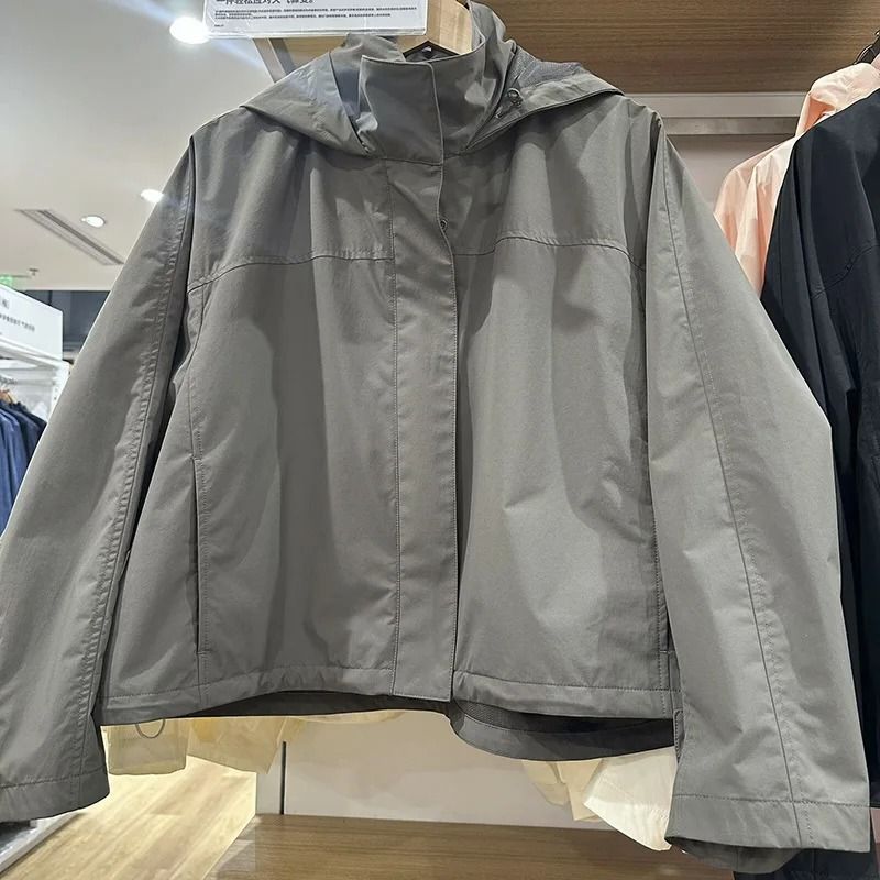 Windproof Stand Collar Jacket Hooded Lightweight Coat