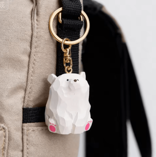 Cute Wooden Bear Keychain Cartoon Animal Couple Pendant