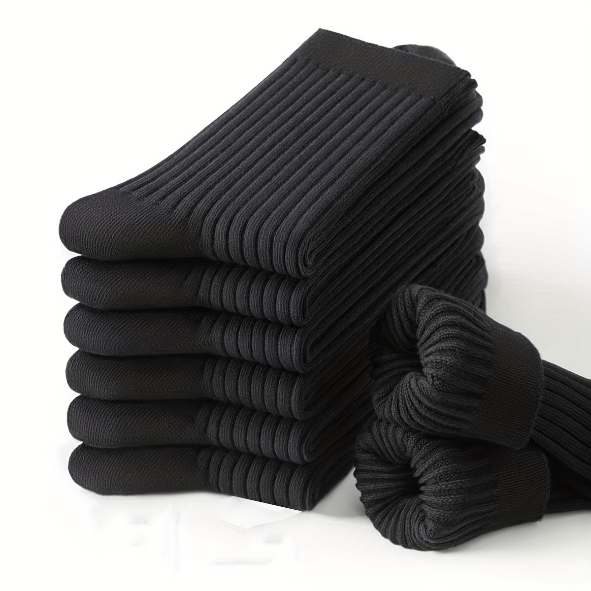 Mens Breathable Mid-Calf Socks Versatile Black Socks for All Seasons