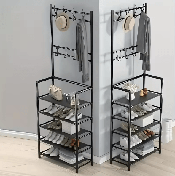 Entryway Coat Rack with Shoe Storage Multi Functional Hall Tree Organizer for Clothes Shoes Bags and Accessories