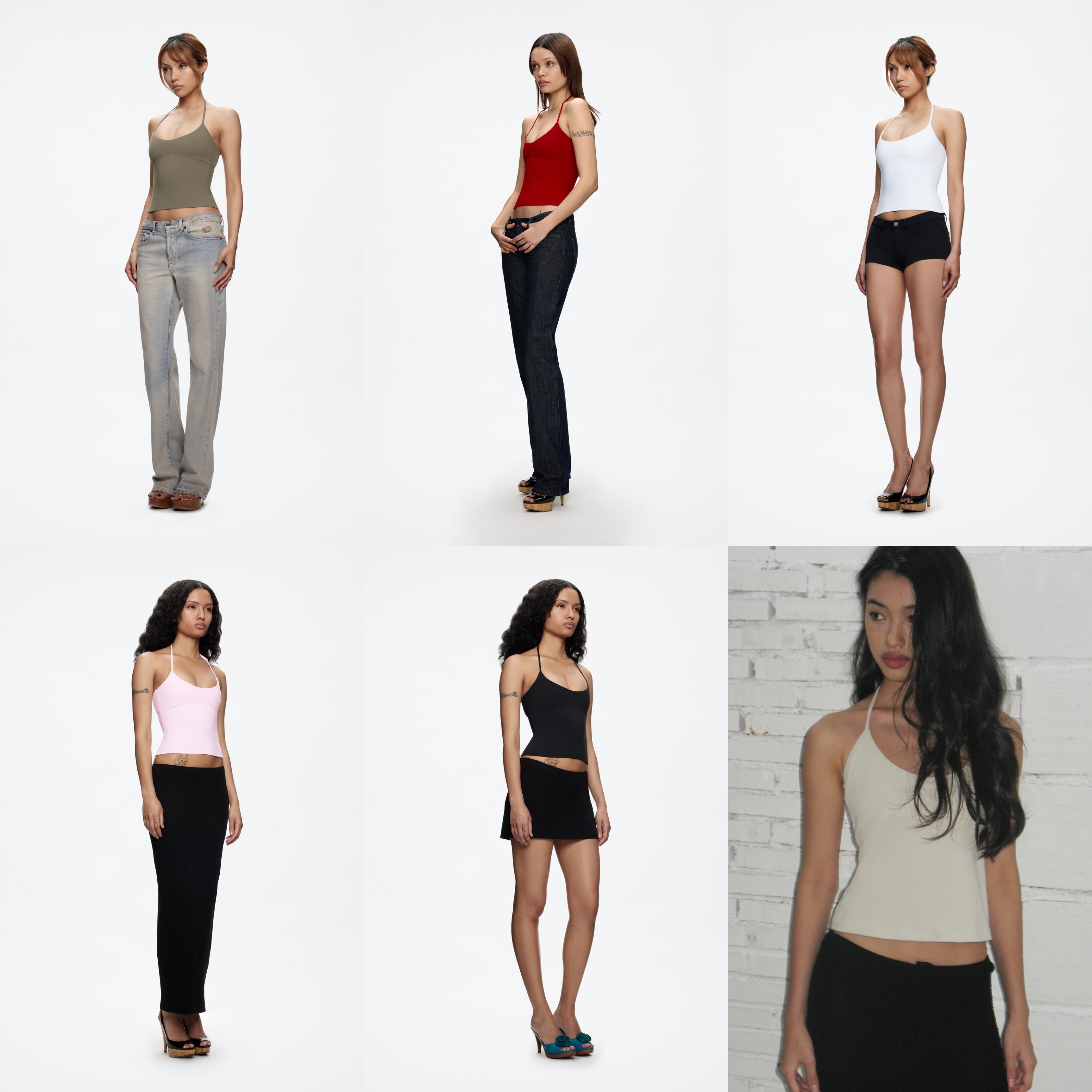 Women's Tank Open-Back Camisole Top with Metal Accents, Self-Tie Straps, Sexy Low-Neck Halter Design