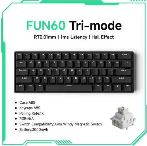 MONSGEEK FUN60 PRO & MAX HE Magnetic Switch 60% Wireless Gaming Keyboard with Rapid Trigger & 8K Polling