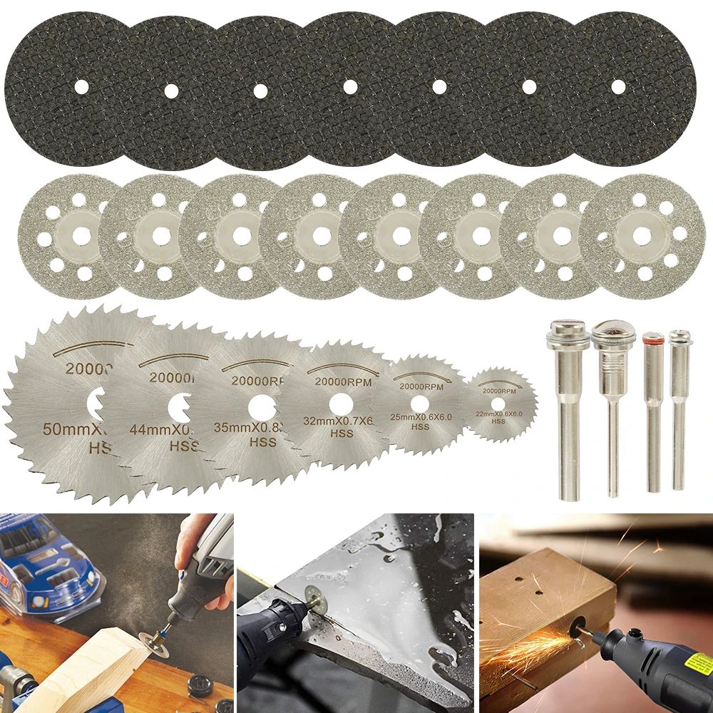 Mini Circular Saw Blade Set for Rotary Tools Metal Cutting Grinding and Sanding Kit