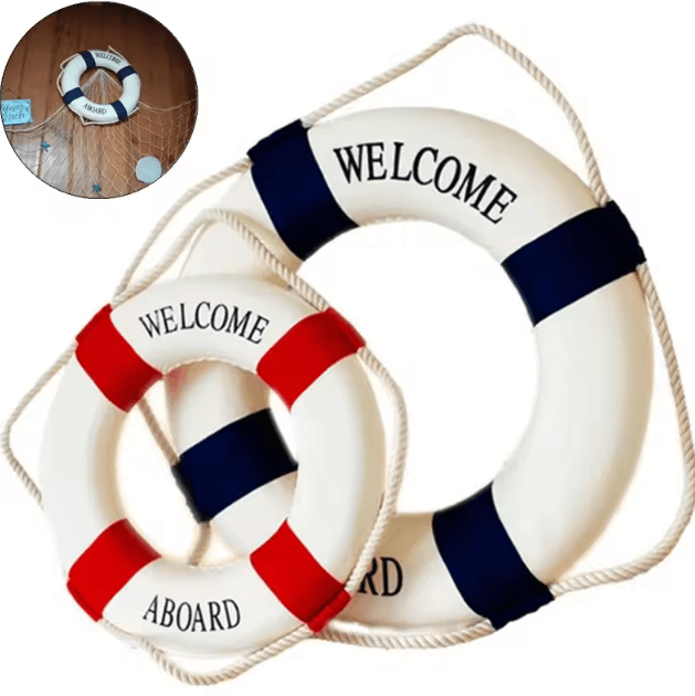Nautical Welcome Life Buoy Wall Decor – Coastal Beach House Hanging Ornament