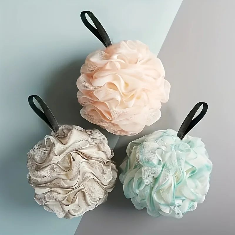 Luxury Shower Loofah Bath Sponge Super Soft Exfoliating Body Pouf Rich Lathering Shower Ball with Hanging Loop