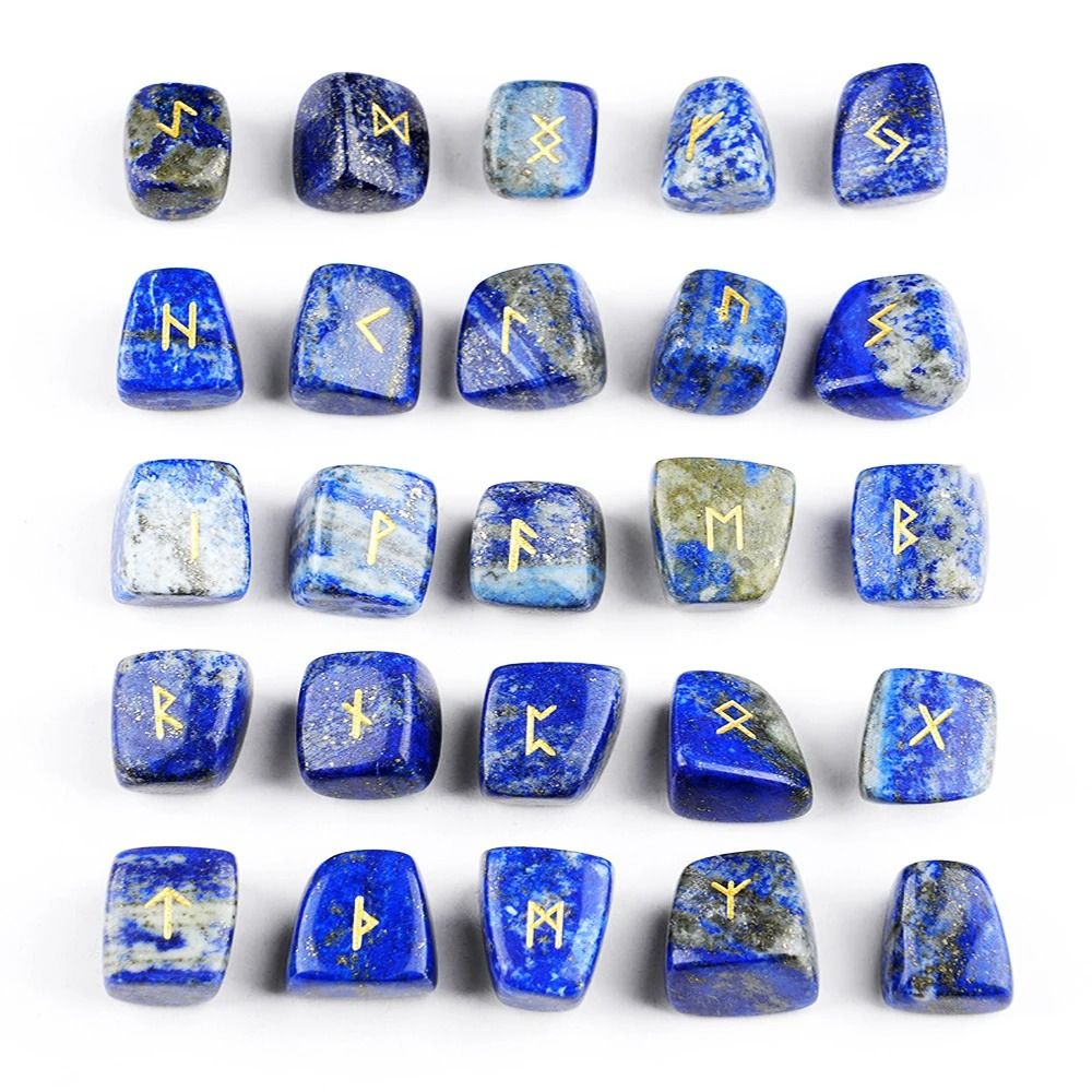 Natural Crystal Rune Stones Set 25PCS Quartz Agate Reiki Healing Witches Energy Crystal Carving