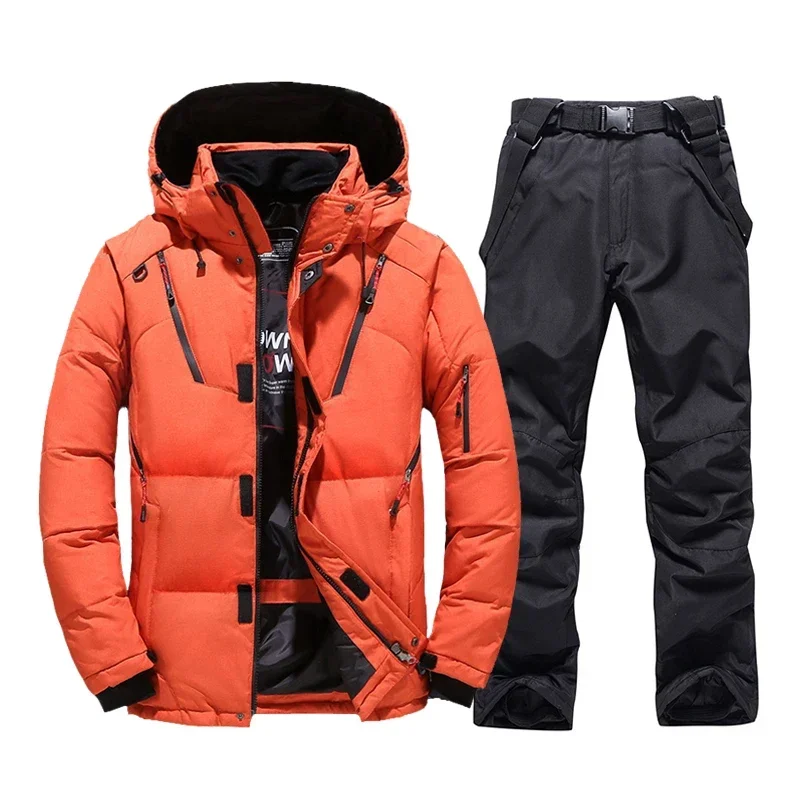 Thermal Skiing Down sUIT, New Winter Ski Suit Men, Warm Snowboard Bibs Pants, Male Snowmobile Clothing Overalls Set