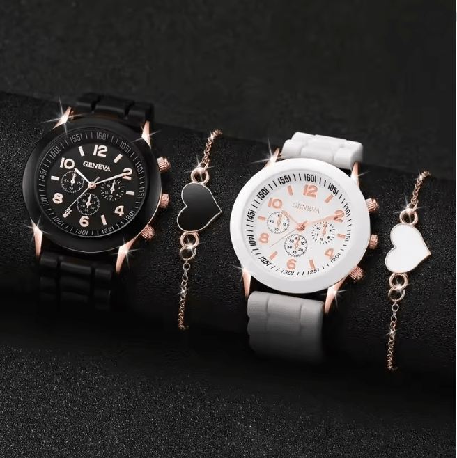 Couple Leather Quartz Watch Set Simple Casual Dial