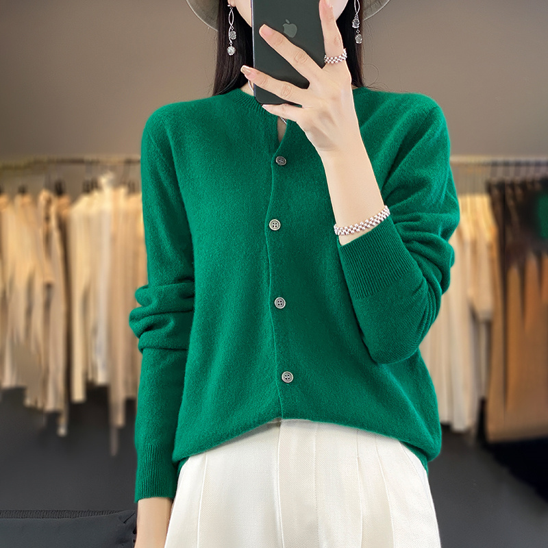 Casual Wool Sweater Women O-Neck Cardigan Buttoned Knitwear Soft Winter Tops