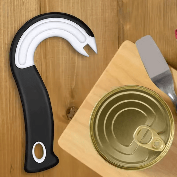 EasyGrip J-Shaped Can Opener – Portable Ring Pull Can Opener & Non-Slip Jar Lid Opener