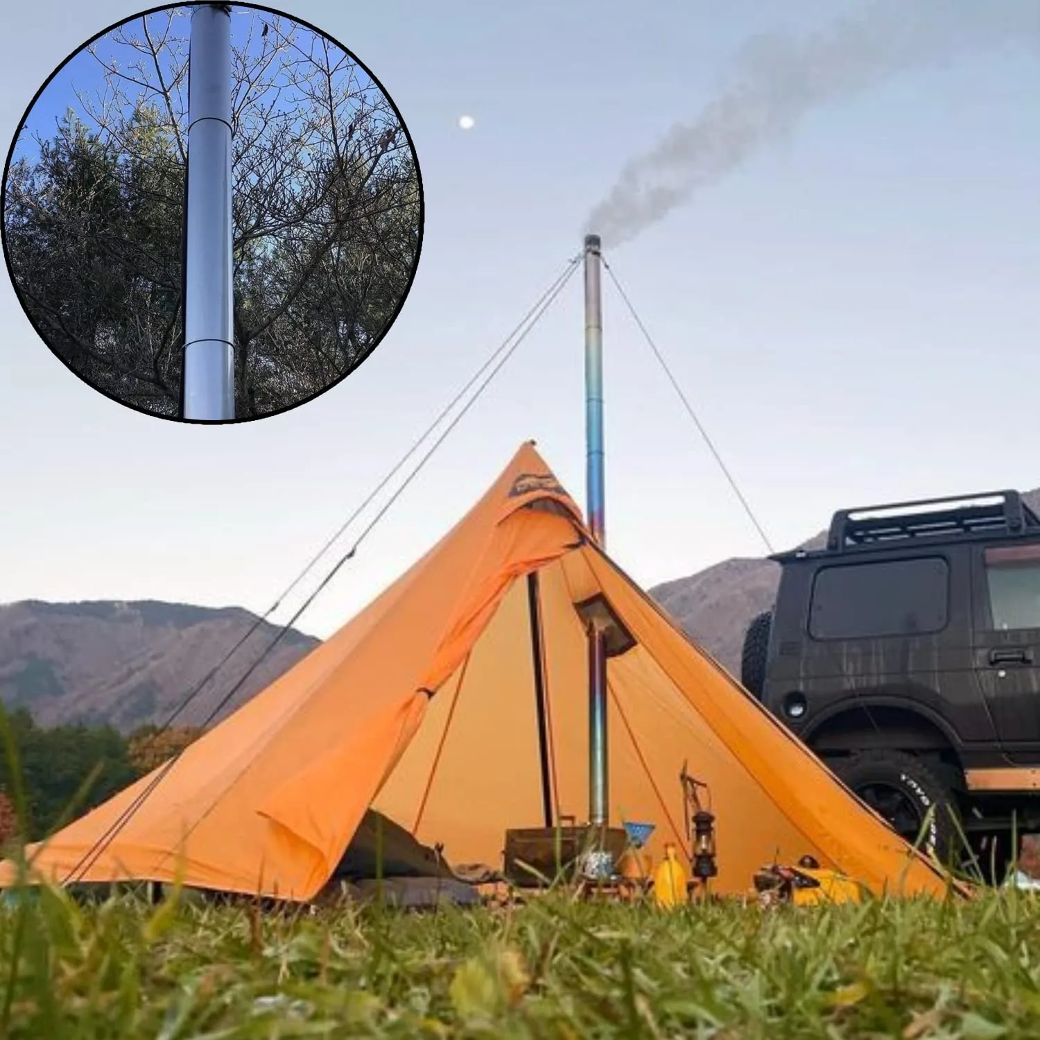 Portable Titanium Chimney Pipe Kit for Tent Stove Durable Camping Wood Stove Pipe System
