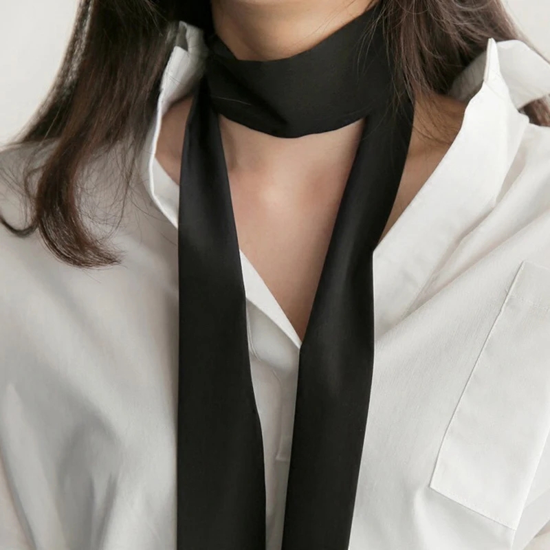 Chiffon Silk Ribbon Headbands Women Narrow Long Scarf Solid Color Tie