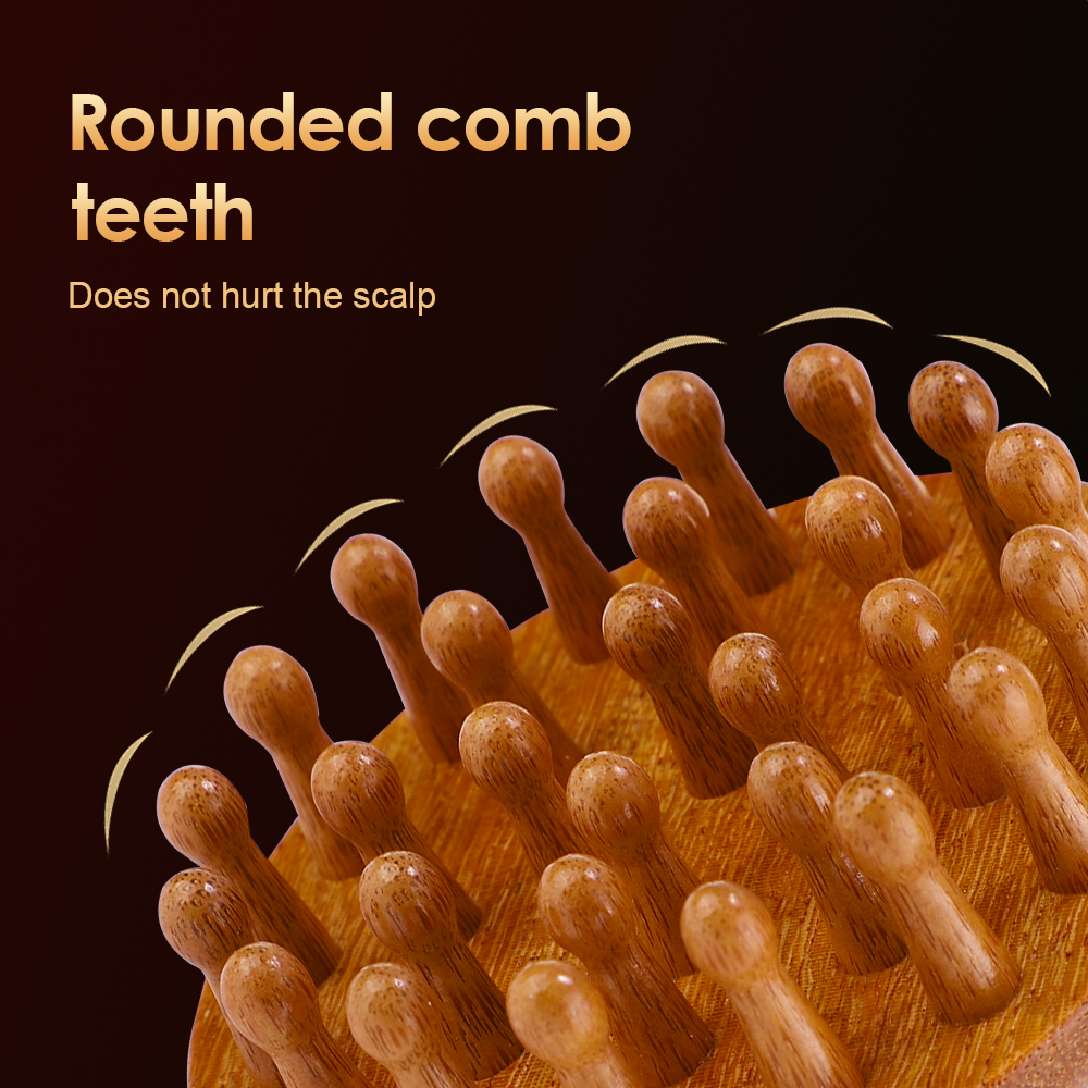 Scalp Head Massager Natural Sandalwood, Multi-Functional Wood Therapy Massage Comb, Circular Tooth Guasha Scraping