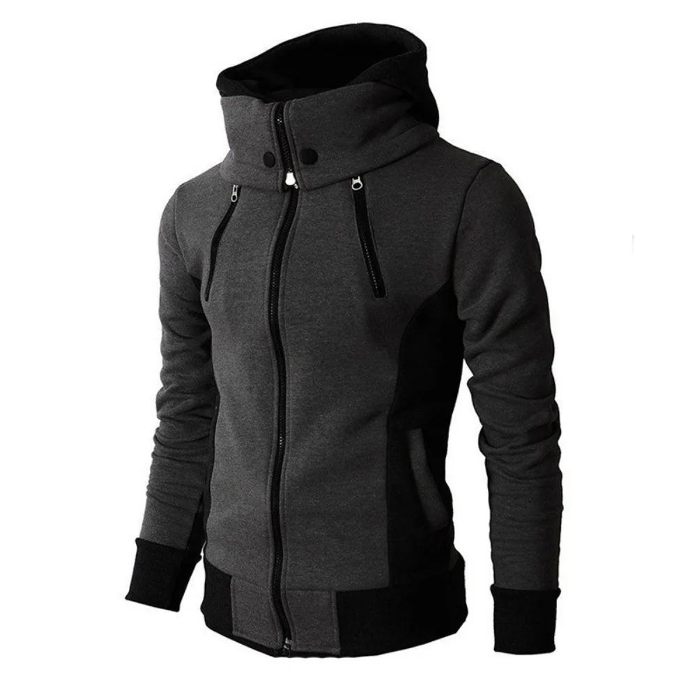 Men Slim Fit Fleece Bomber Jacket with Scarf Collar and Hood