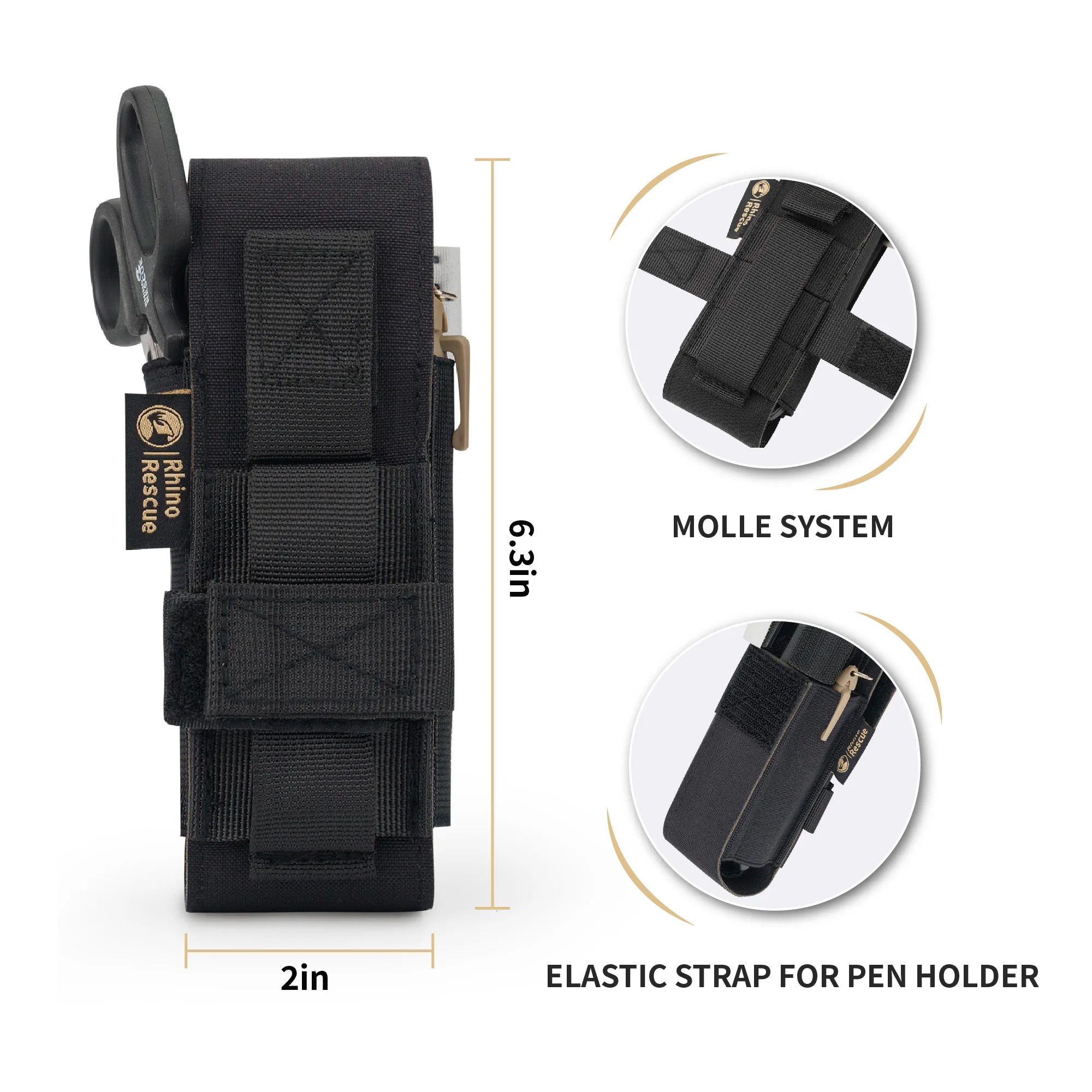 Rhino Rescue MOLLE Tourniquet Pouch Holder –Tactical Medical Shears & Scissors Bag for EDC, EMT & Outdoor First Aid Gear