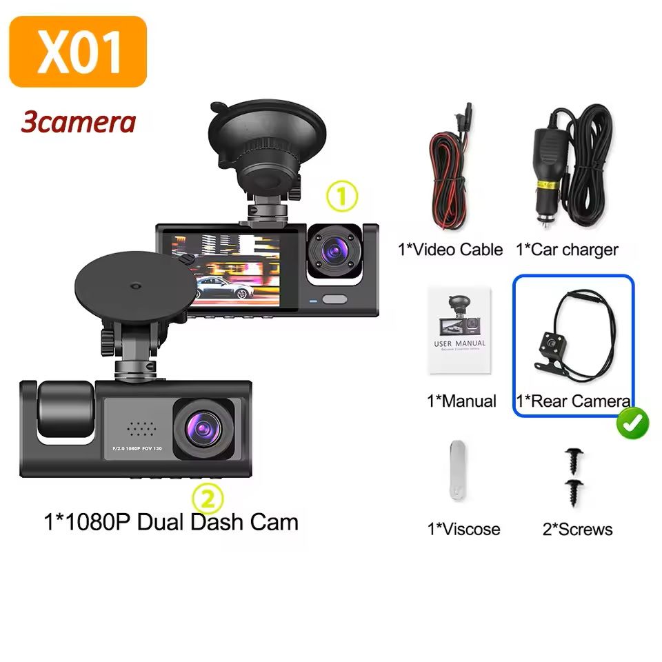 1080P Car Dash Cam with Front and Rear Cameras and Night Vision