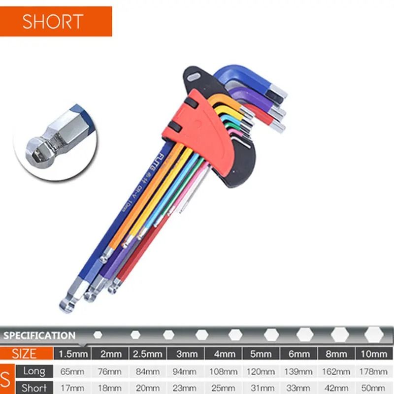 Allen Key Set Long Arm Hex Wrench Kit 9 Piece 1.5mm to 10mm