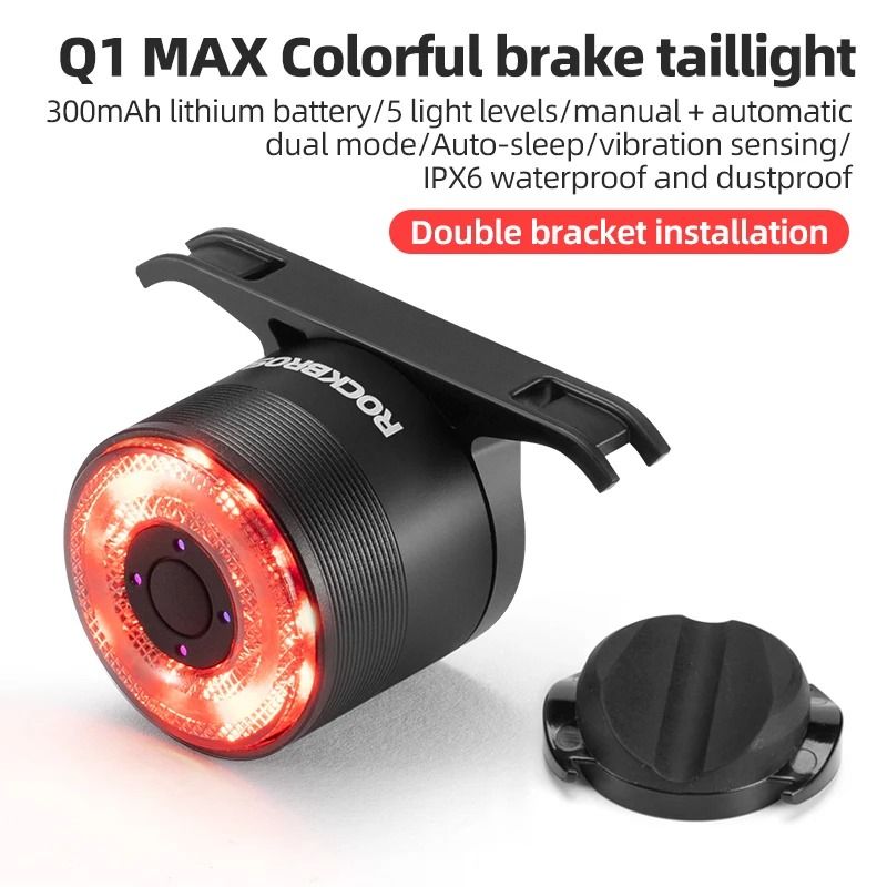 ROCKBROS Smart Brake Sensing Rear Bike Light with USB C and Waterproof Design