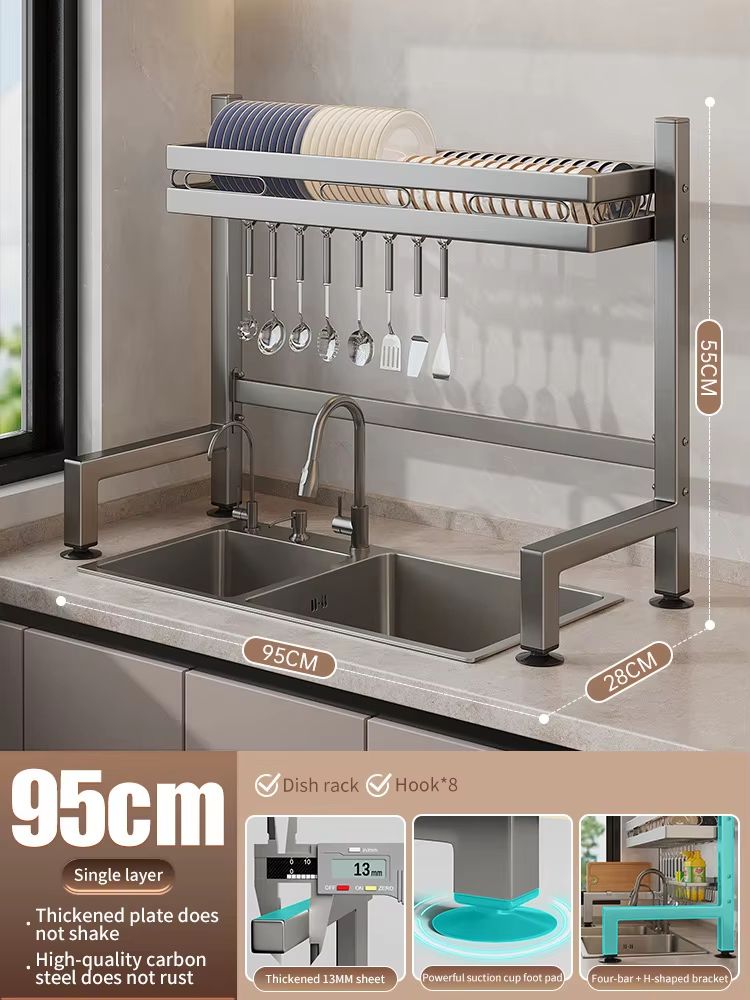 Stainless Steel Double-Layer Kitchen Sink Dish Draining Shelf