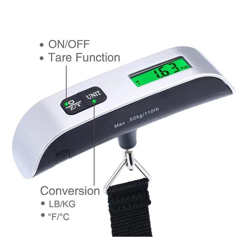 Portable Digital Luggage Scale with LCD Display and Hook for Travel Bags