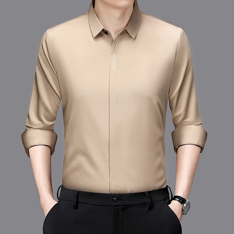 Comfortable Wrinkle Free Men's Long Sleeved Solid Color Business Casual Shirt All Season Versatile Top