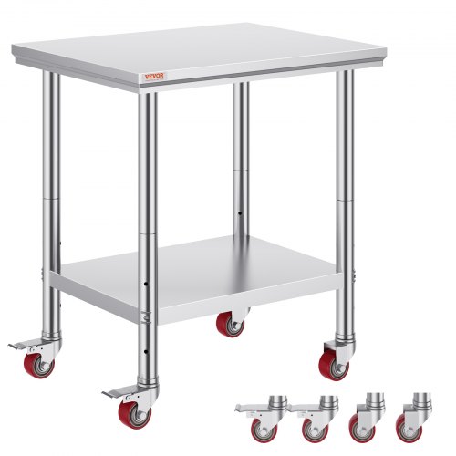 Heavy Duty Stainless Steel Work Table with Wheels, Prep Table with Casters for Restaurant, Catering or Home Kitchen