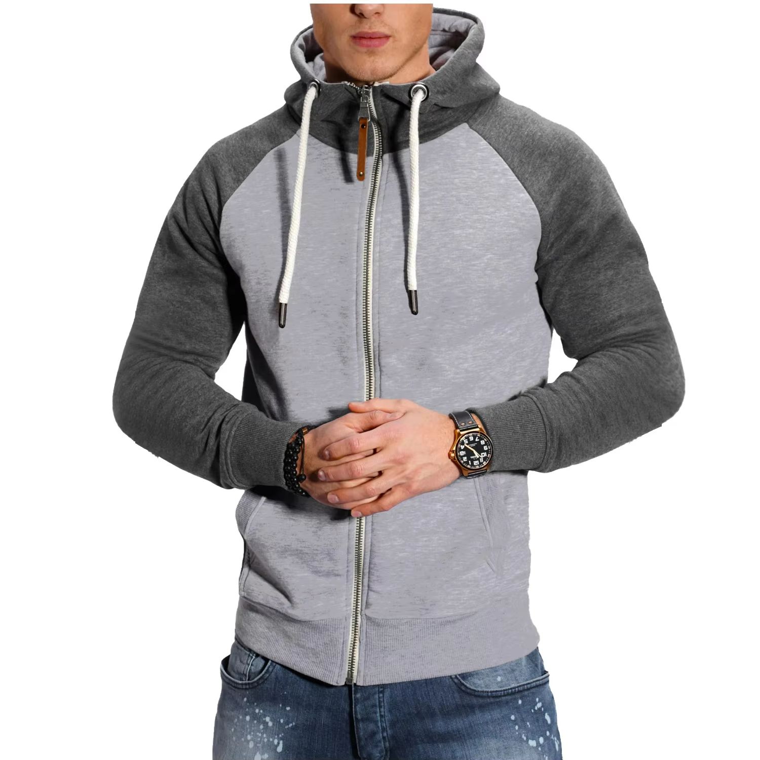 Men's High Neck Zipper Hoodie Long Sleeve Pullover Sweatshirt Jacket