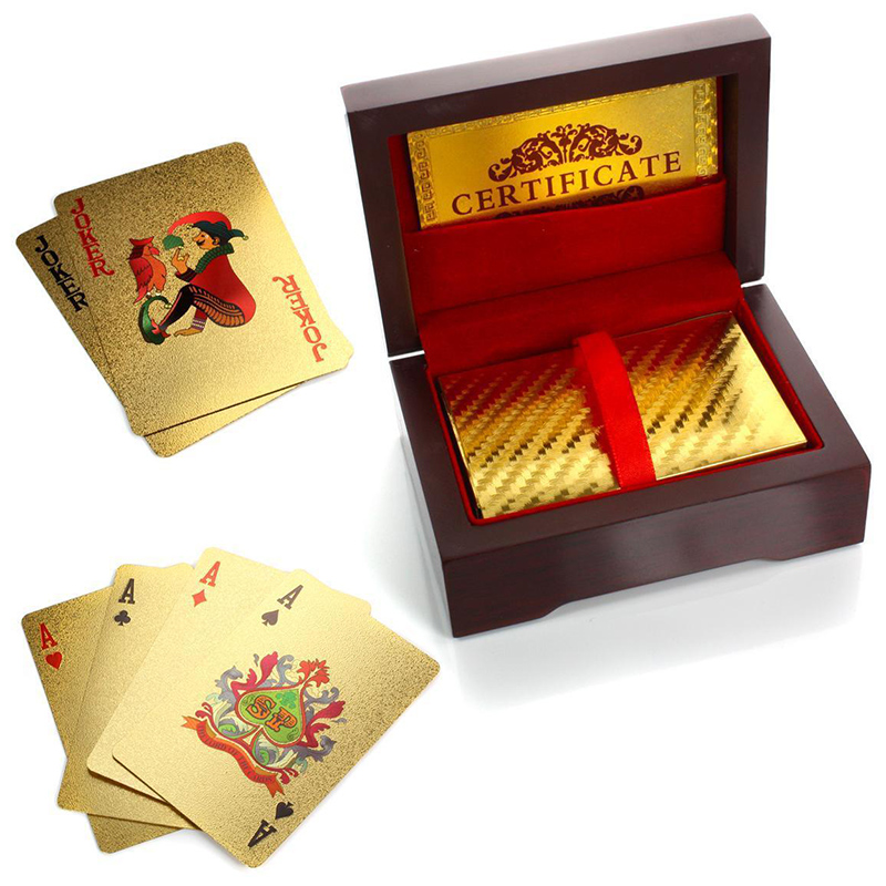 Poker Deck with Red Box Set Gift, Luxury 24K Gold Plated Foil Playing Cards