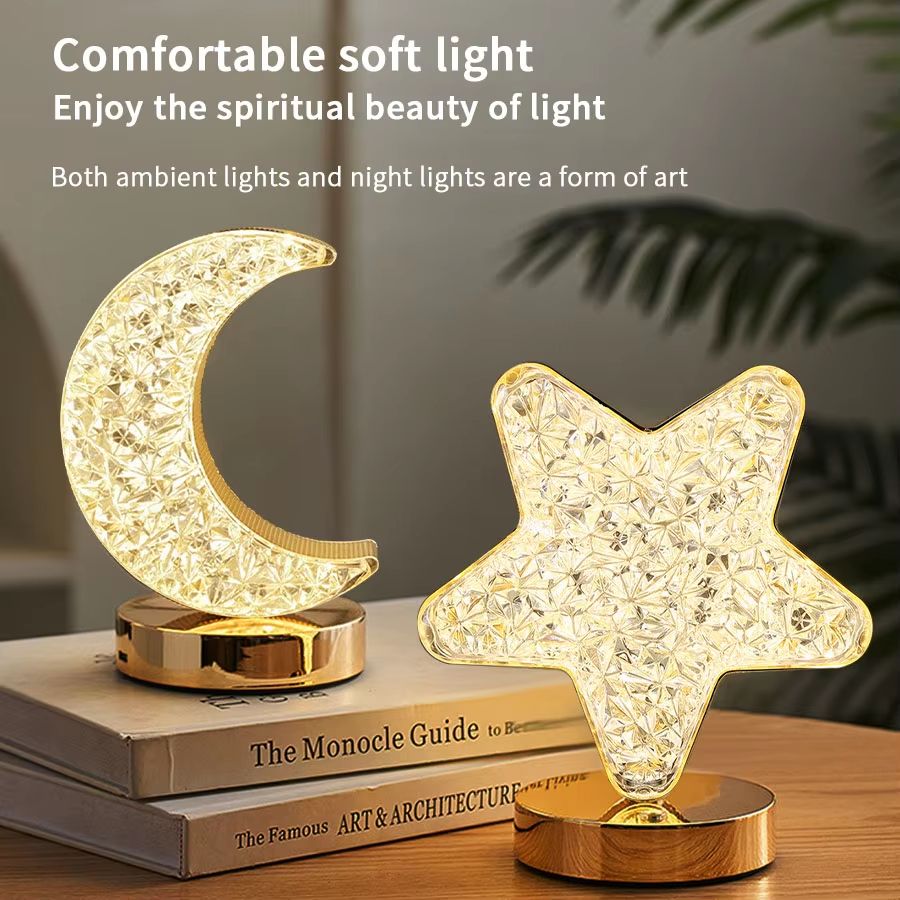 Ramadan Starry Moon LED Night Light Plug Powered Touch Dimmable Bedside Lamp