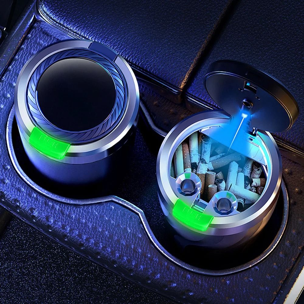 Premium Car LED Ashtray – Large Capacity Metal-Lined Interior Trash Bin