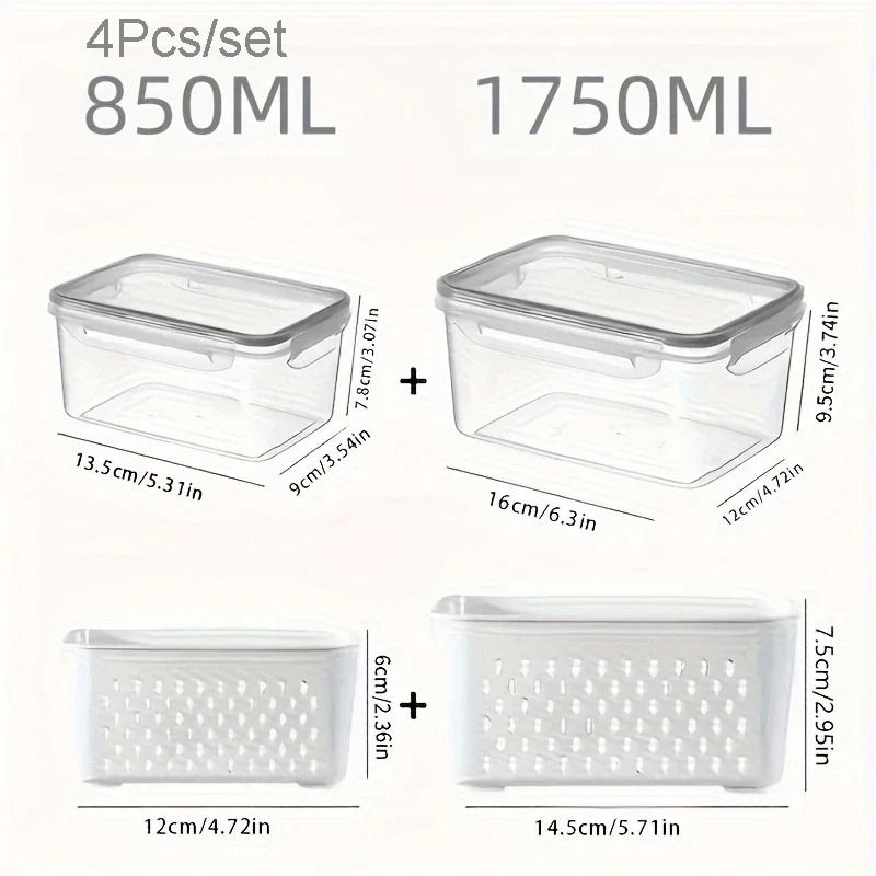 Fridge Food Storage Containers with Strainer Fresh Produce Organizer Set