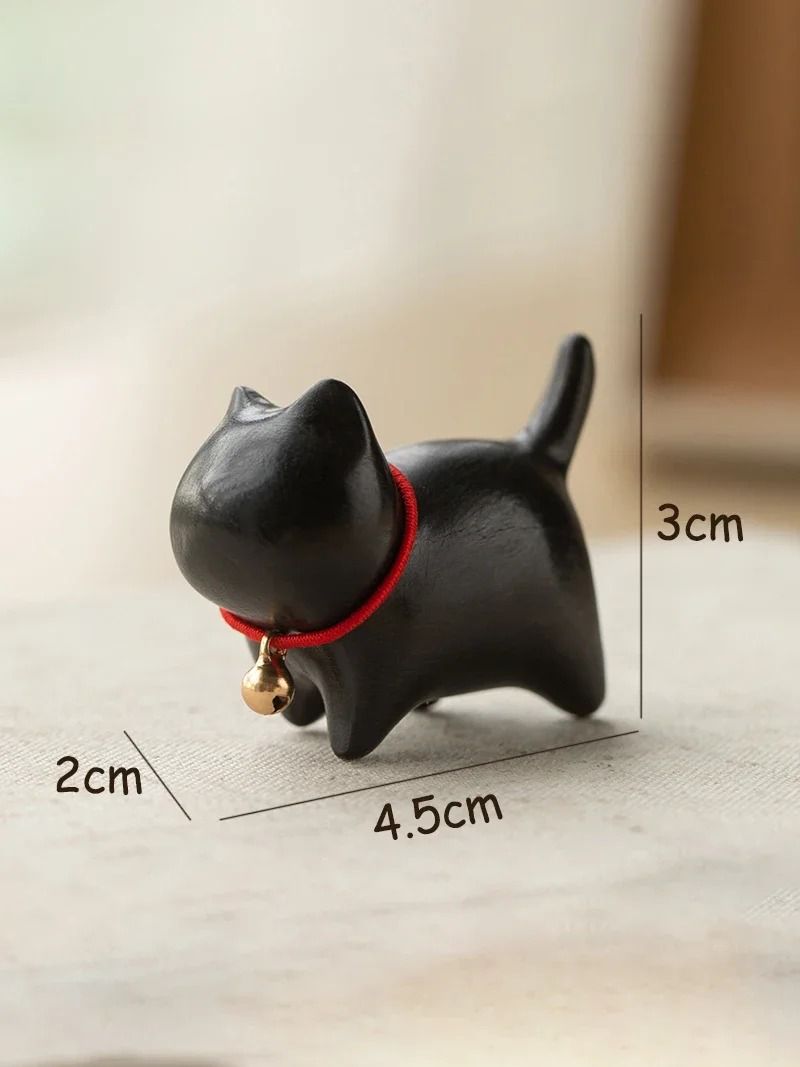Hand Carved Wooden Cat Figurine Mini Natural Wood Decor