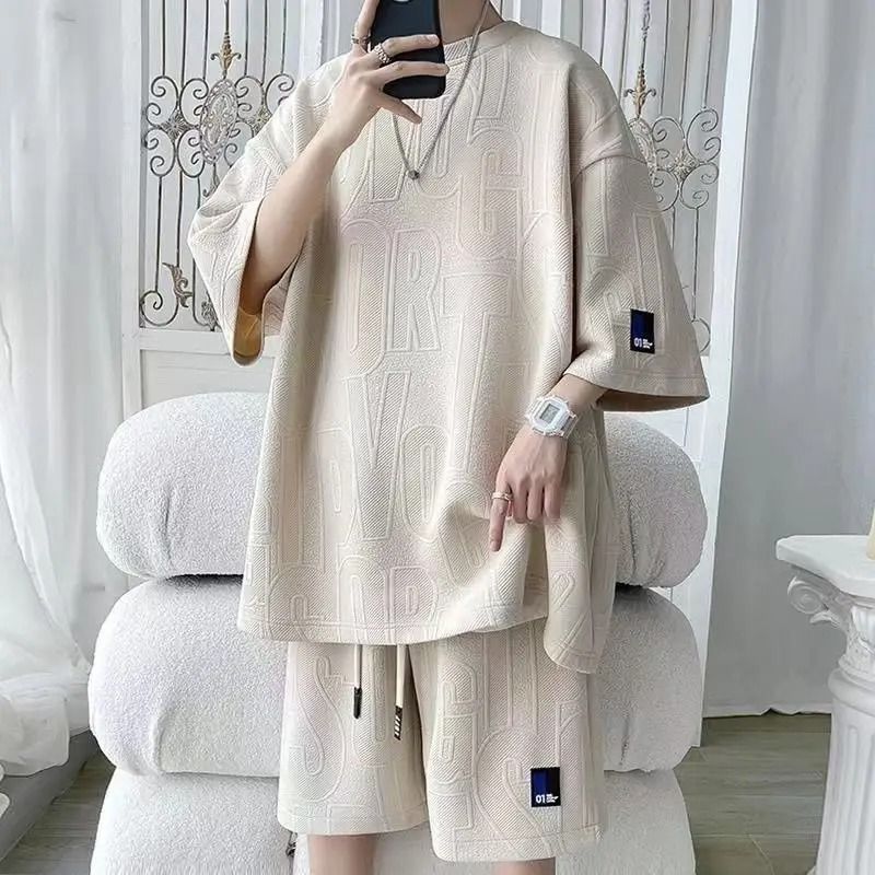 Men Summer Casual Waffle TZ30 T Shirt and Shorts Tracksuit